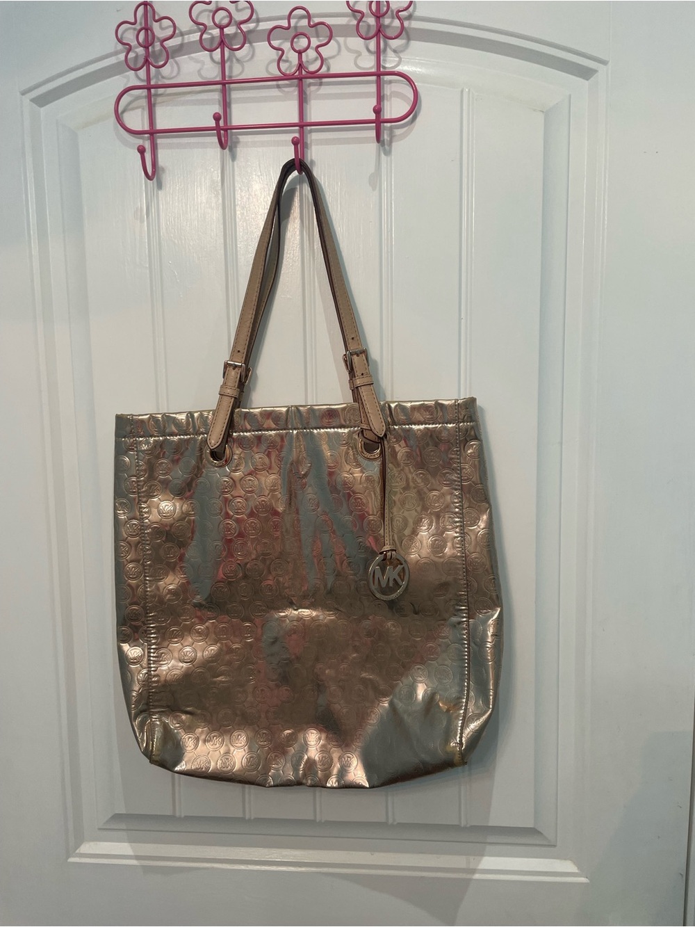 Michael Kors Rose Gold Metallic Tote with MK Charm